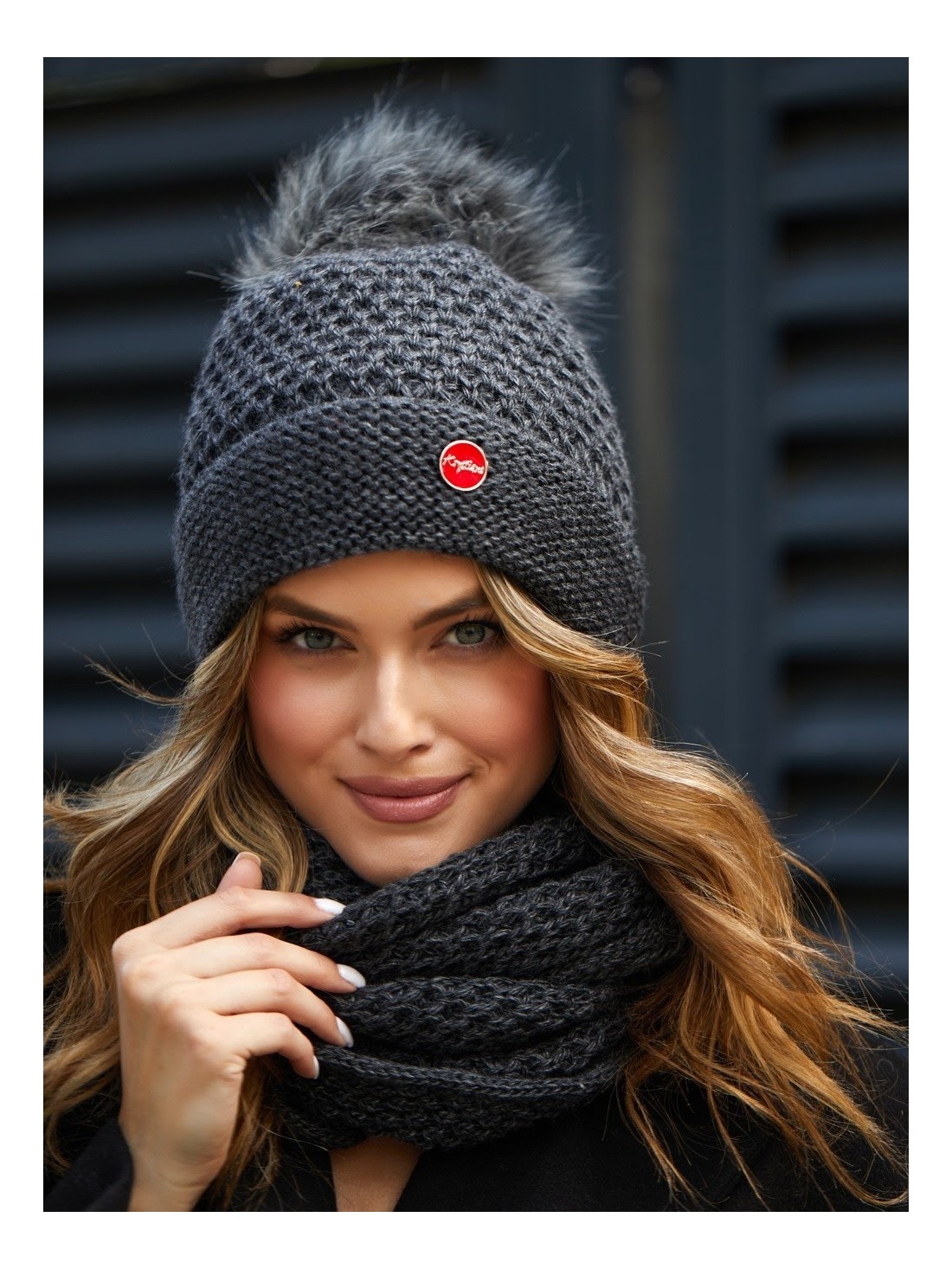 Women\'s winter set with an openwork pattern, graphite C42 - Online store - Boutique